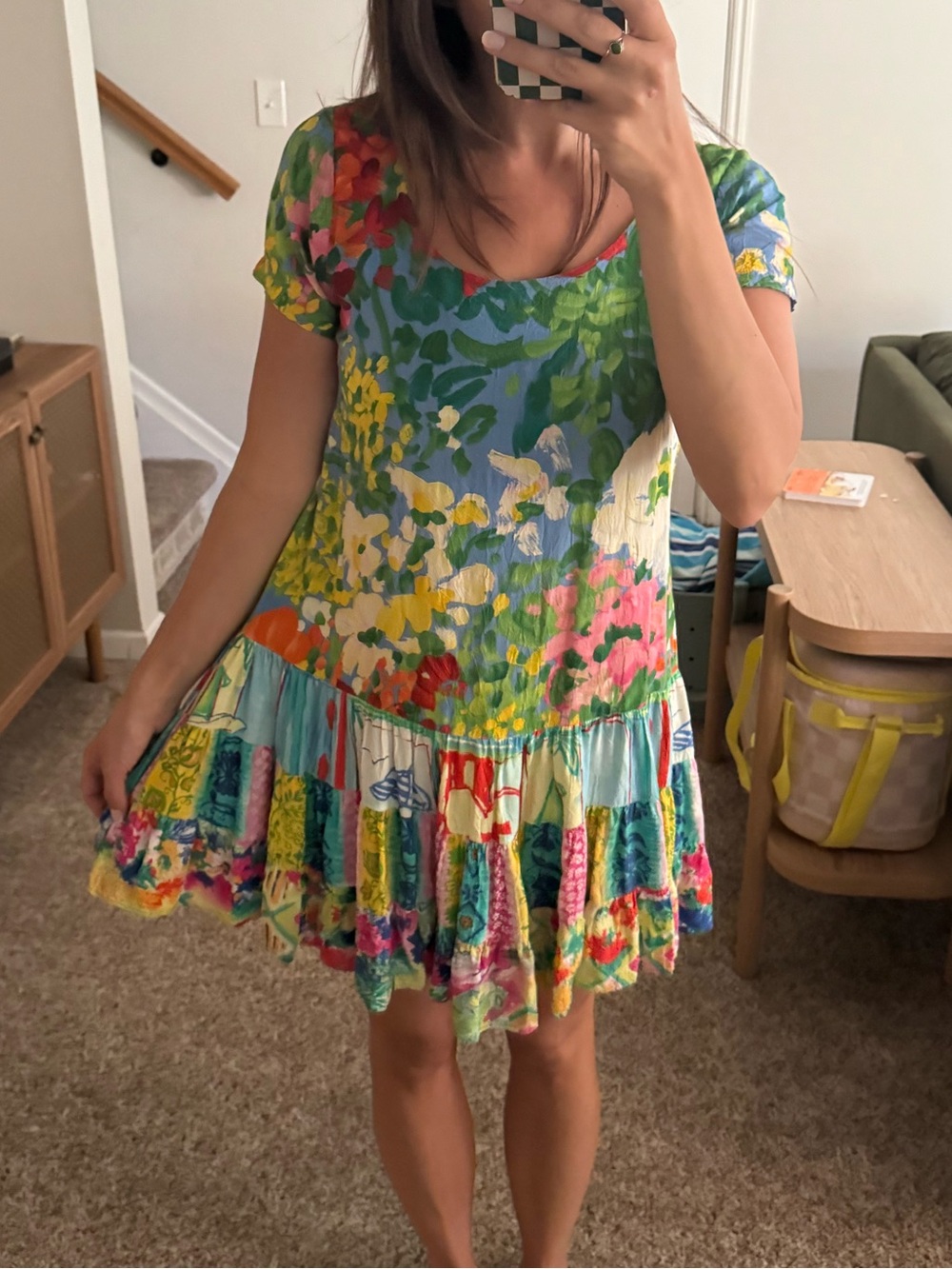Vintage Floral Dress with Flounce Hem